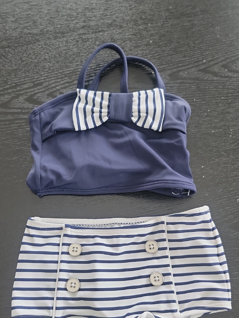 Janie and Jack Navy Blue & White Striped Bikini Set with Bow